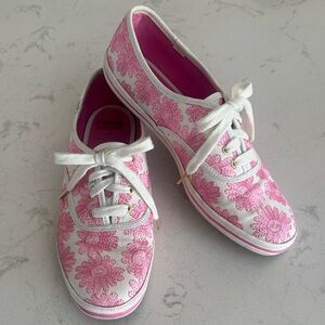 Keds & Kate Spade Pink and White Embroidered Sneaker - Size 8 1/2